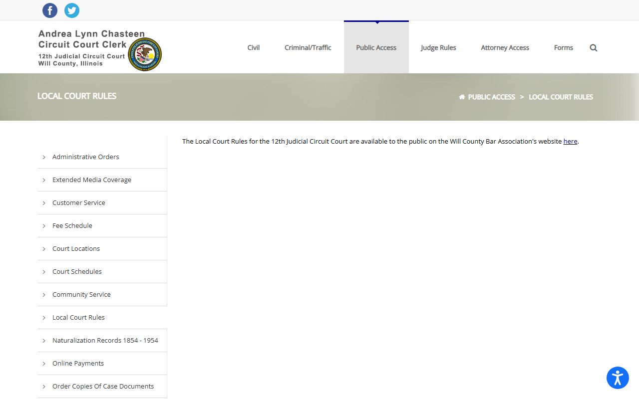 Twelfth Judicial Circuit local court rules access page