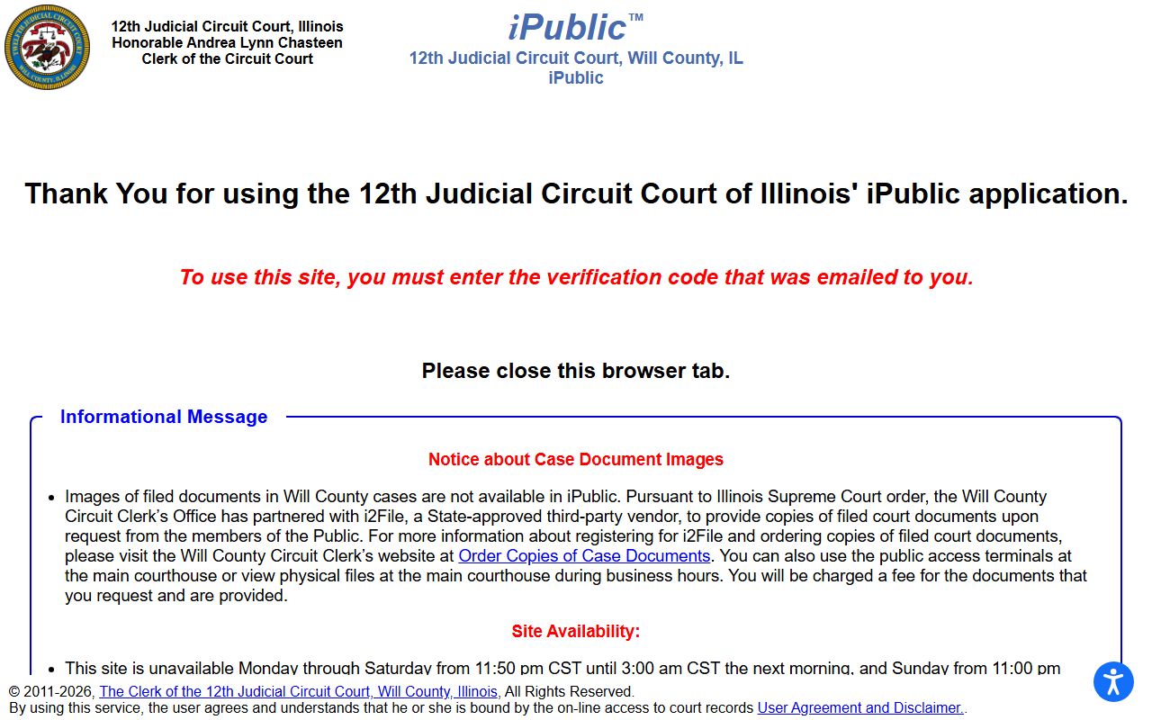 Will County court dockets iPublic case lookup portal for the Twelfth Judicial Circuit
