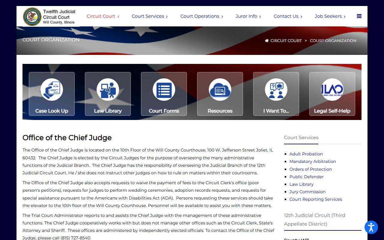 12th Judicial Circuit court organization page with court records assignments