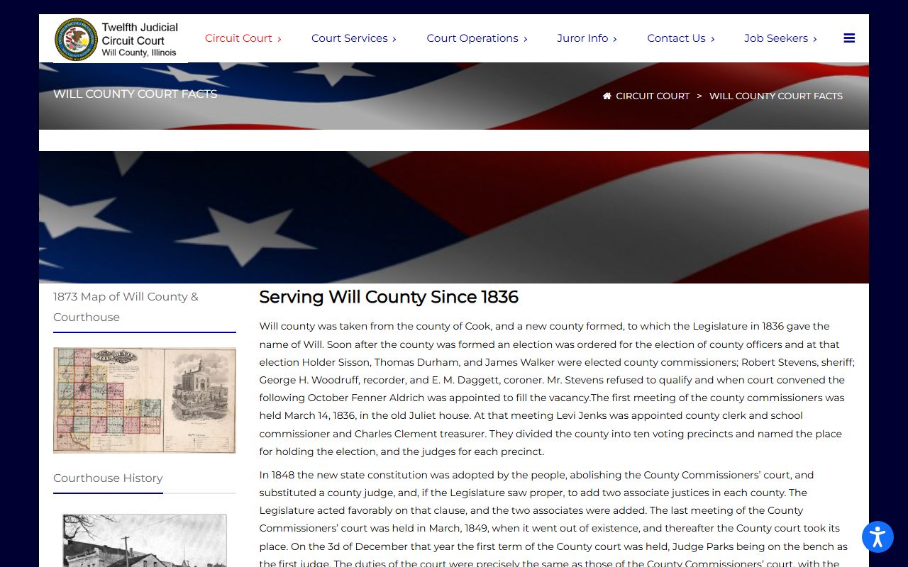 Will County Court Facts page describing Twelfth Judicial Circuit and court records duties