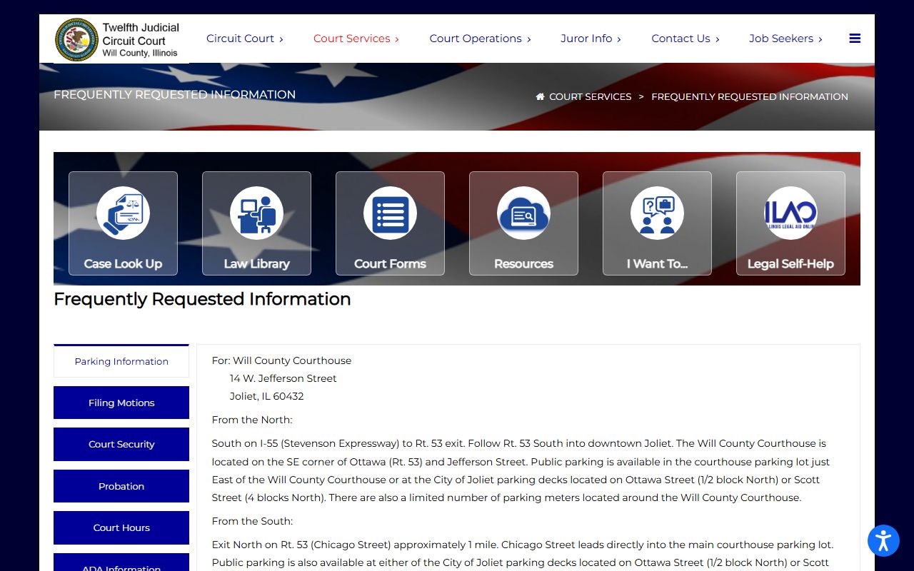 Will County Court frequently requested information page for court records lookup