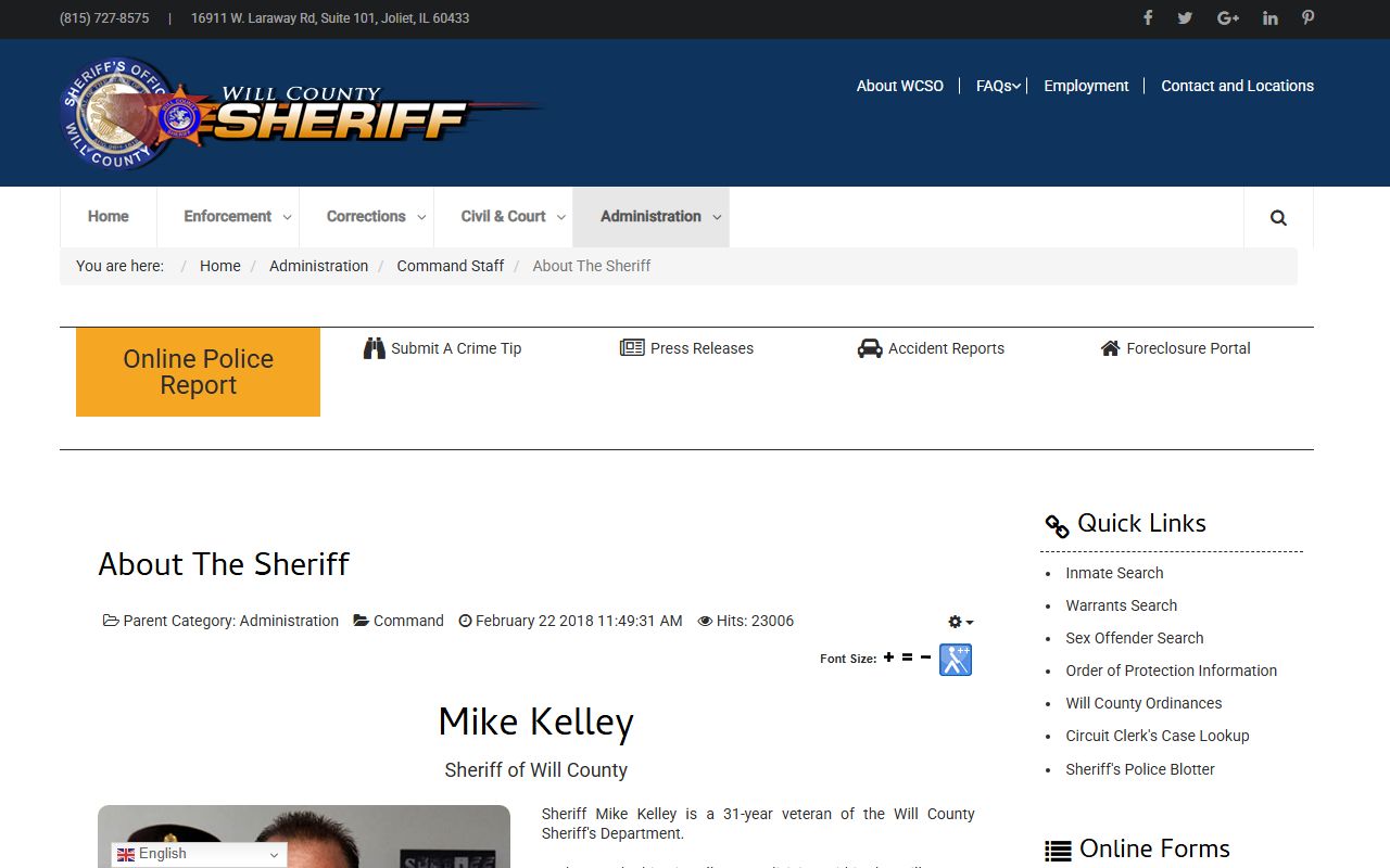 Will County Sheriff command page tied to court records and arrest filings