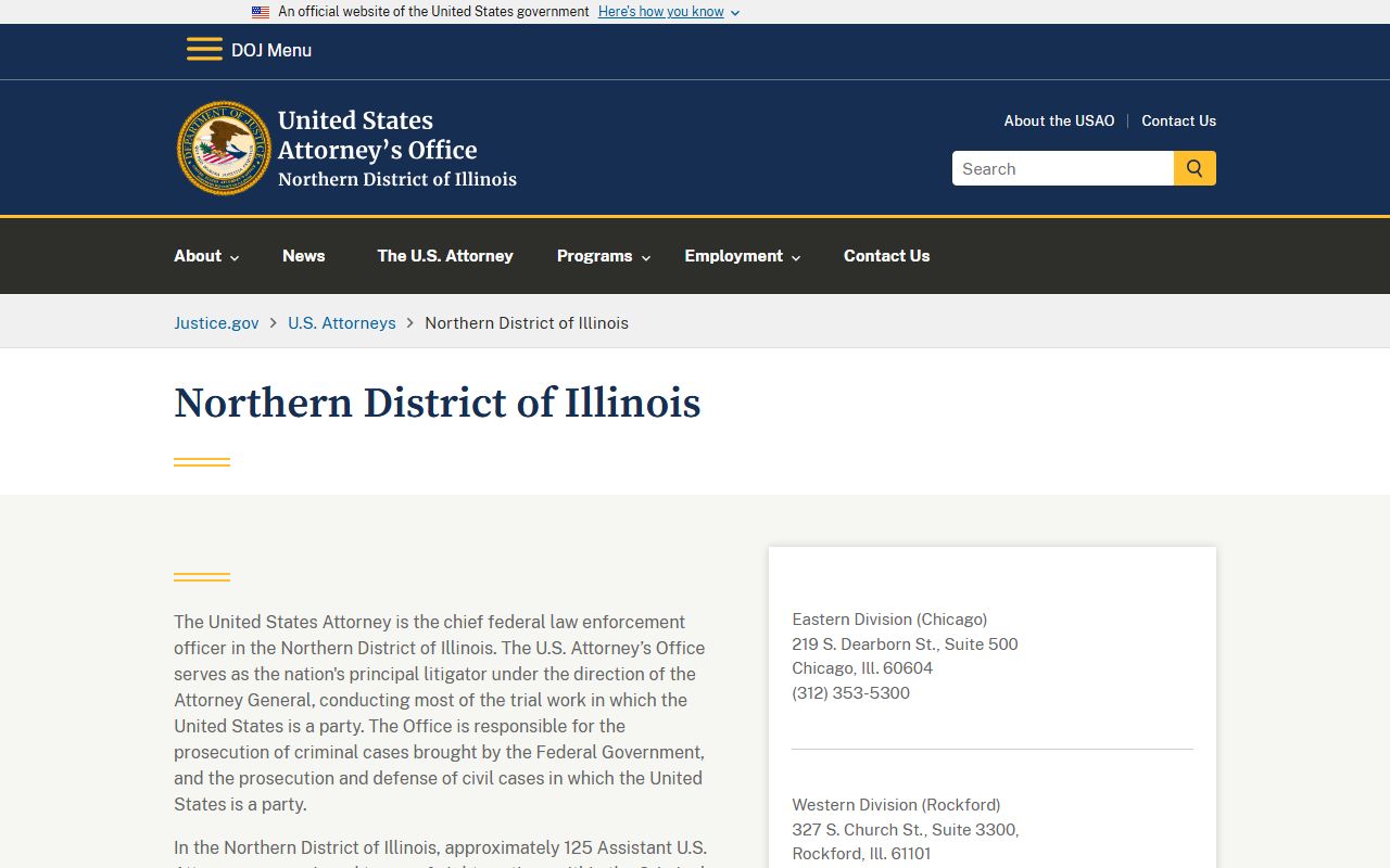 U.S. Attorney Northern District of Illinois federal prosecutions affecting Will County
