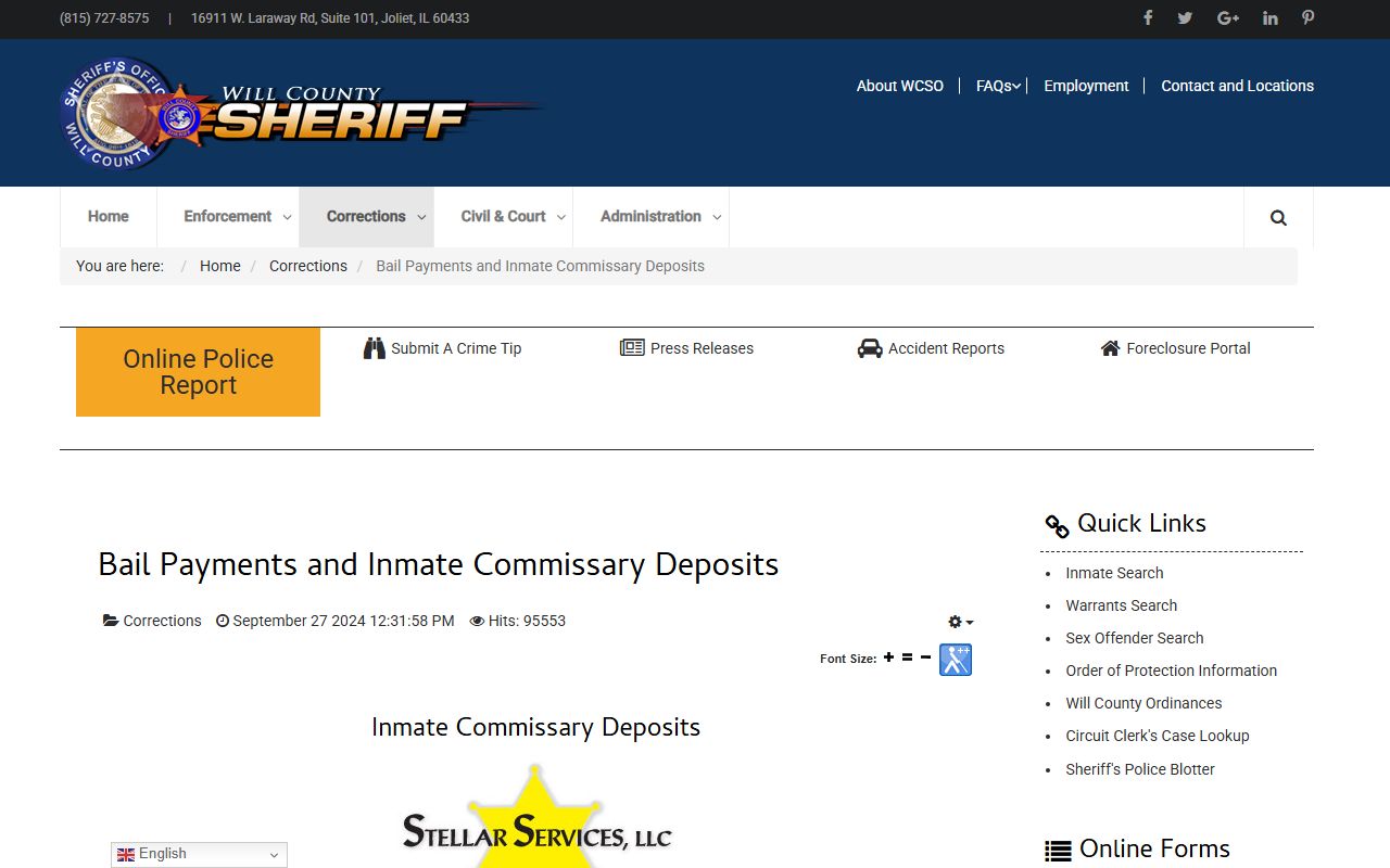 Will County jail bail and commissary information