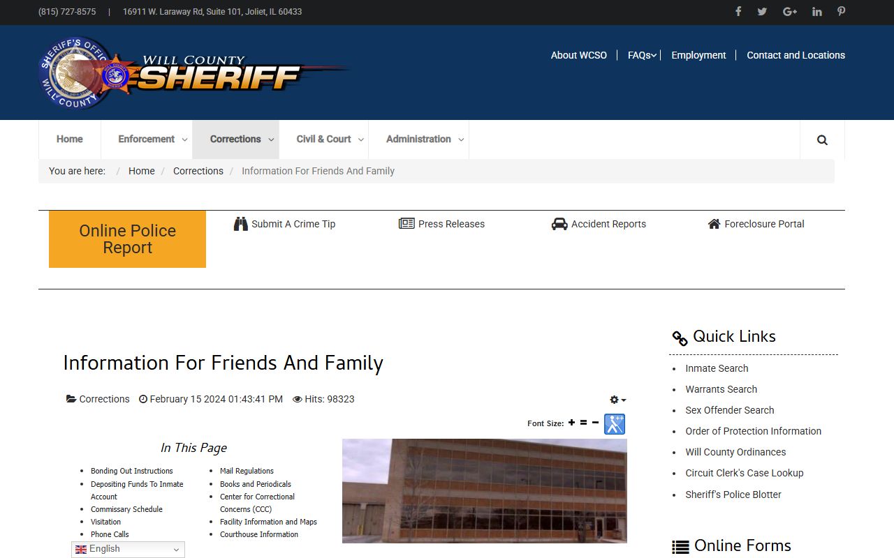 Will County jail friends and family information