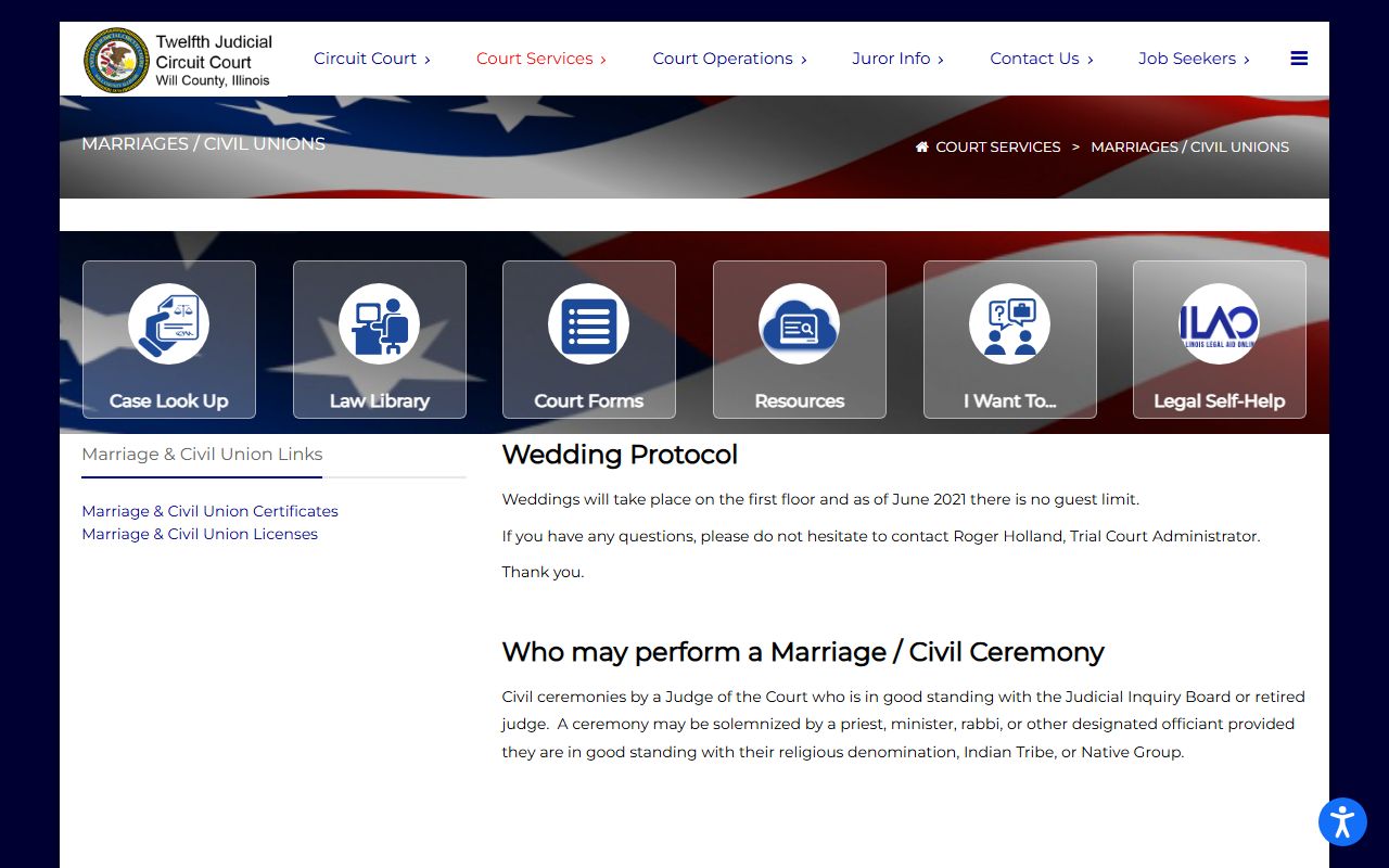 Will County Circuit Court marriages and civil unions page for Will County marriage records