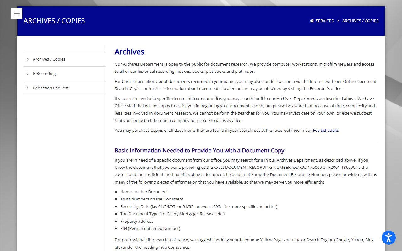 Will County Recorder archives and copies page screenshot