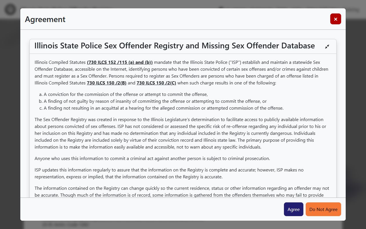 Illinois State Police Sex Offender Registry linked from Sheriff site